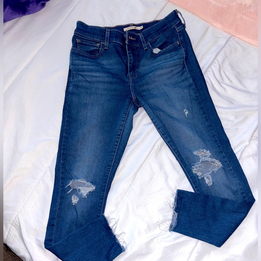 Levi's Blue Skinny Jeans with Distressed Details